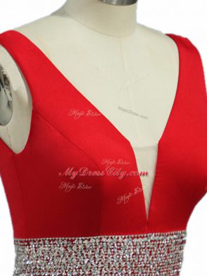 Wine Red Zipper Celebrity Prom Dress Beading Sleeveless Brush Train