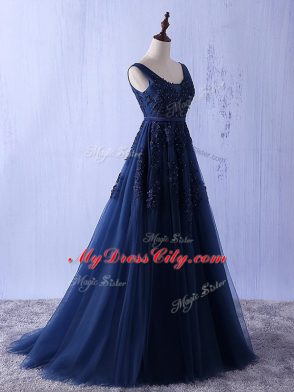 Sleeveless Lace Up Floor Length Appliques