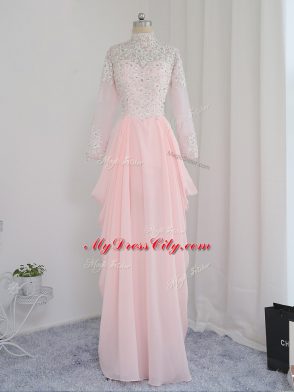 Adorable High-neck Sleeveless Chiffon and Silk Like Satin Prom Gown Beading Zipper