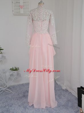Adorable High-neck Sleeveless Chiffon and Silk Like Satin Prom Gown Beading Zipper