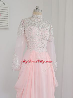 Adorable High-neck Sleeveless Chiffon and Silk Like Satin Prom Gown Beading Zipper