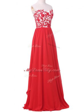 Red Sweetheart Neckline Lace and Appliques Prom Dresses Sleeveless Lace Up