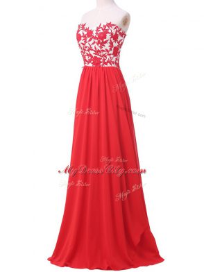Red Sweetheart Neckline Lace and Appliques Prom Dresses Sleeveless Lace Up