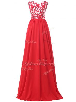 Red Sweetheart Neckline Lace and Appliques Prom Dresses Sleeveless Lace Up