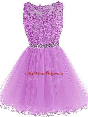 Fantastic Tulle Scoop Sleeveless Lace Up Beading and Lace and Appliques Cocktail Dresses in Lilac