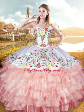 Smart Sleeveless Embroidery and Ruffled Layers Lace Up Sweet 16 Quinceanera Dress