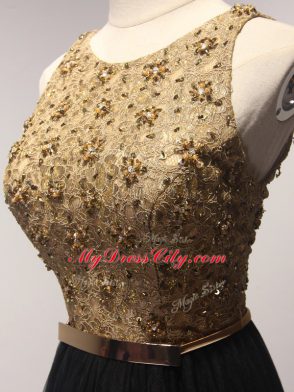 Traditional Scoop Sleeveless Pageant Dress Womens Floor Length Beading and Lace and Appliques Black Tulle