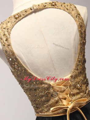 Traditional Scoop Sleeveless Pageant Dress Womens Floor Length Beading and Lace and Appliques Black Tulle