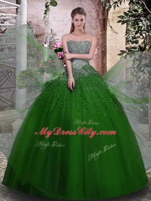 Strapless Sleeveless Tulle Sweet 16 Quinceanera Dress Beading Lace Up