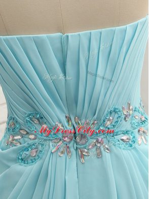 Baby Blue Sleeveless Chiffon Zipper Homecoming Dress for Prom and Party and Military Ball