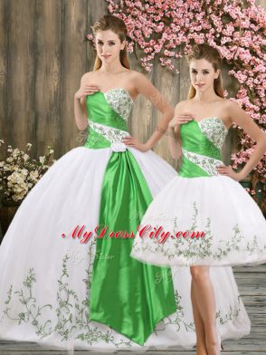 White Sleeveless Embroidery and Belt Floor Length Ball Gown Prom Dress