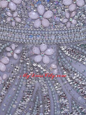 Beauteous Silver 3 4 Length Sleeve Beading Zipper Dress for Prom