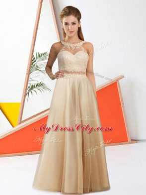 Champagne Zipper Bridesmaids Dress Lace Sleeveless Floor Length