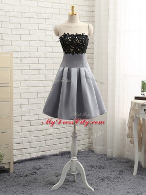 Lace and Appliques Prom Gown Grey Side Zipper Sleeveless Mini Length