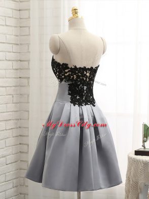 Lace and Appliques Prom Gown Grey Side Zipper Sleeveless Mini Length