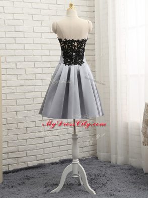 Lace and Appliques Prom Gown Grey Side Zipper Sleeveless Mini Length