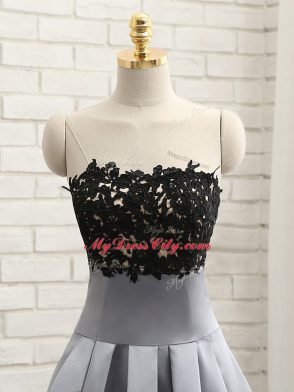 Lace and Appliques Prom Gown Grey Side Zipper Sleeveless Mini Length
