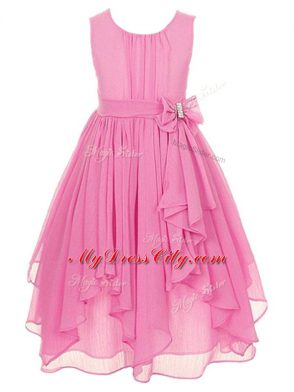 Aqua Blue Empire Scoop Sleeveless Chiffon Asymmetrical Zipper Ruffles and Bowknot Toddler Flower Girl Dress