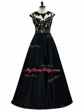 Fancy Black Sleeveless Beading and Lace and Embroidery Floor Length Evening Dress