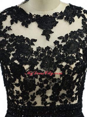 Fancy Black Sleeveless Beading and Lace and Embroidery Floor Length Evening Dress