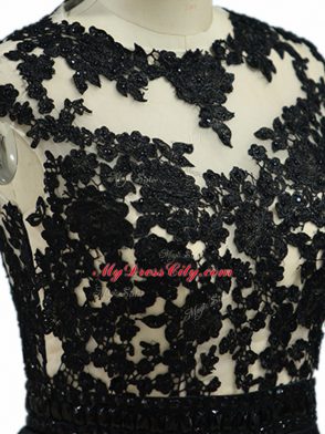 Fancy Black Sleeveless Beading and Lace and Embroidery Floor Length Evening Dress