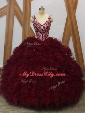 Exceptional Organza Sleeveless Floor Length Sweet 16 Dress and Beading and Ruffles