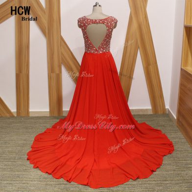 Beauteous Red V-neck Neckline Beading Red Carpet Prom Dress Sleeveless Backless