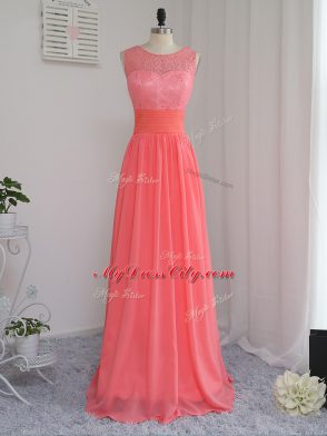 Eye-catching Chiffon Sleeveless Floor Length Damas Dress and Lace