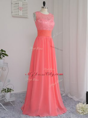 Eye-catching Chiffon Sleeveless Floor Length Damas Dress and Lace