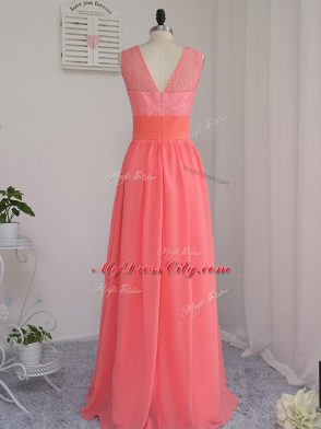 Eye-catching Chiffon Sleeveless Floor Length Damas Dress and Lace