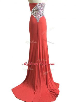 Best Selling Red Homecoming Dress Prom and Military Ball and Beach with Beading and Ruching Sweetheart Sleeveless Brush Train Side Zipper