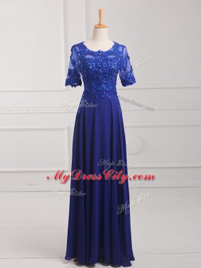Fantastic Chiffon Half Sleeves Floor Length Mother Dresses and Lace and Appliques
