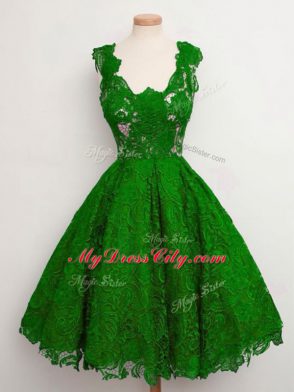 Sexy Green Lace Up Wedding Party Dress Lace Sleeveless Knee Length