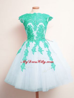 Wonderful Scalloped Sleeveless Tulle Bridesmaids Dress Appliques Lace Up