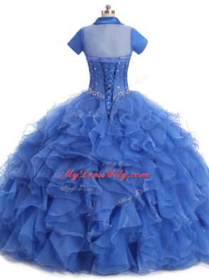 Floor Length Lace Up Vestidos de Quinceanera Blue for Sweet 16 and Quinceanera with Beading and Ruffles