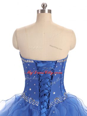 Floor Length Lace Up Vestidos de Quinceanera Blue for Sweet 16 and Quinceanera with Beading and Ruffles