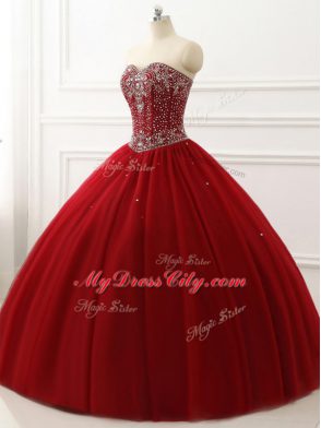 Delicate Wine Red Vestidos de Quinceanera Military Ball and Sweet 16 and Quinceanera with Beading Sweetheart Sleeveless Lace Up