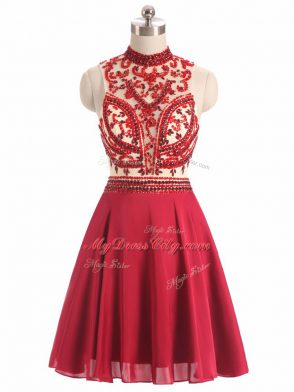 Mini Length Red Prom Dresses Halter Top Sleeveless Backless