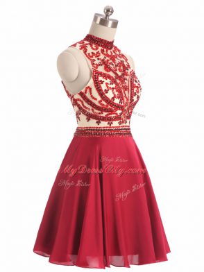 Mini Length Red Prom Dresses Halter Top Sleeveless Backless