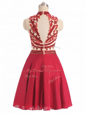 Mini Length Red Prom Dresses Halter Top Sleeveless Backless