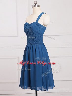 Chiffon One Shoulder Sleeveless Zipper Ruching Quinceanera Dama Dress in Blue