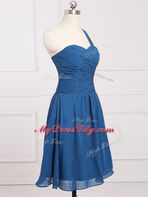 Chiffon One Shoulder Sleeveless Zipper Ruching Quinceanera Dama Dress in Blue