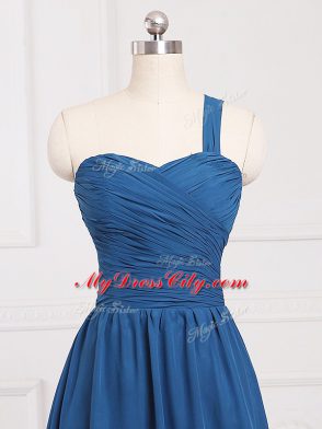 Chiffon One Shoulder Sleeveless Zipper Ruching Quinceanera Dama Dress in Blue