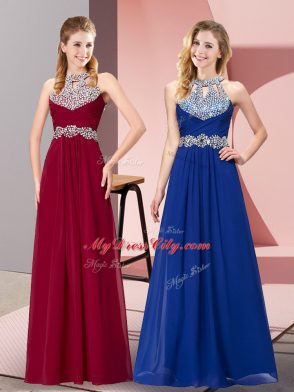 Smart Floor Length A-line Sleeveless Wine Red Prom Party Dress Backless