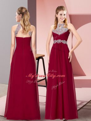 Smart Floor Length A-line Sleeveless Wine Red Prom Party Dress Backless