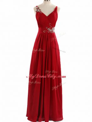 Chiffon Sleeveless Floor Length Evening Dress and Beading and Ruching
