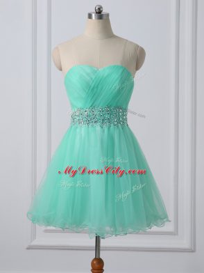 Enchanting Sleeveless Lace Up Mini Length Beading and Ruching Prom Gown