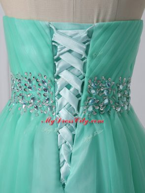 Enchanting Sleeveless Lace Up Mini Length Beading and Ruching Prom Gown