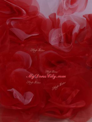 Trendy White And Red Sleeveless Brush Train Appliques Wedding Gown