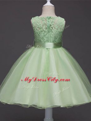 Extravagant Sleeveless Lace and Belt Zipper Flower Girl Dresses for Less